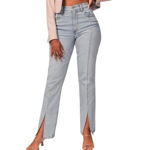 Abercrombie & Fitch The 90s Straight Ultra High Rise Split Hem Light Wash Jeans